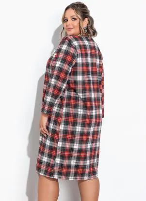 Marguerite - Cardigan Xadrez Vermelho Plus Size - MARGUERITE