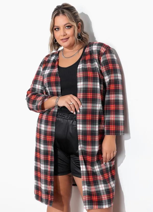 Marguerite - Cardigan Xadrez Vermelho Plus Size