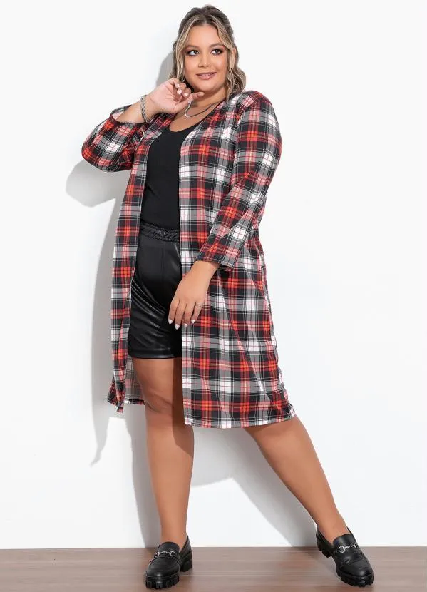Marguerite - Cardigan Xadrez Vermelho Plus Size 3