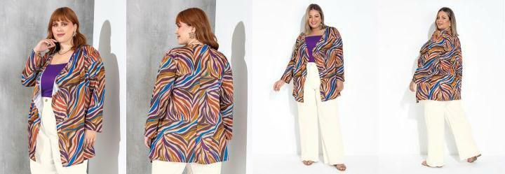 Cardigan Zebra Bege com Pontas Plus Size