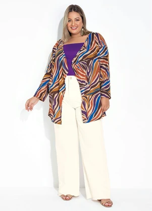 Marguerite - Cardigan Zebra Bege com Pontas Plus Size - MARGUERITE