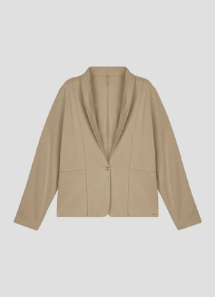 Cereja Rosa - Blazer Feminino Plus Size em Moletinho Bege - CEREJA ROSA