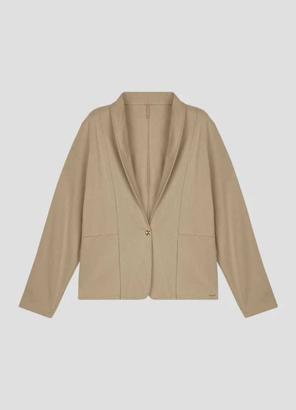 Cereja Rosa - Blazer Feminino Plus Size em Moletinho Bege
