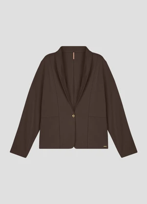 Cereja Rosa - Blazer Feminino Plus Size em Moletinho Marrom - CEREJA ROSA