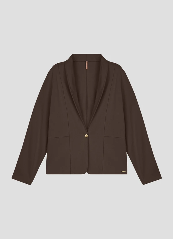 Cereja Rosa - Blazer Feminino Plus Size em Moletinho Marrom