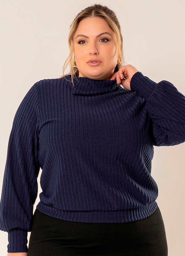 Cativa - Blusão Feminino Plus Size de Tricô Azul