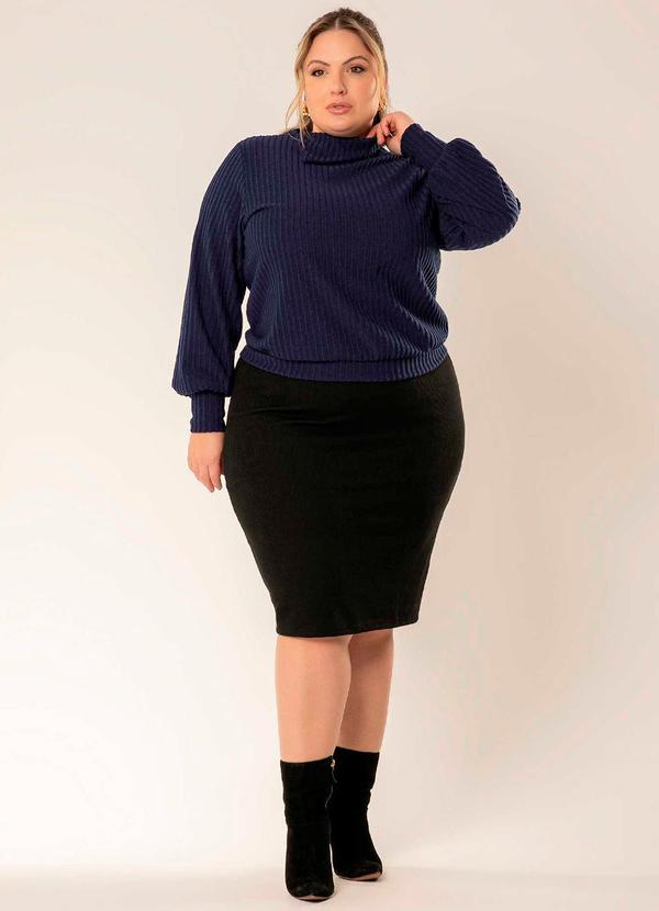 Cativa - Blusão Feminino Plus Size de Tricô Azul 2