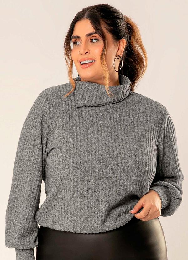 Cativa - Blusão Feminino Plus Size de Tricô Cinza