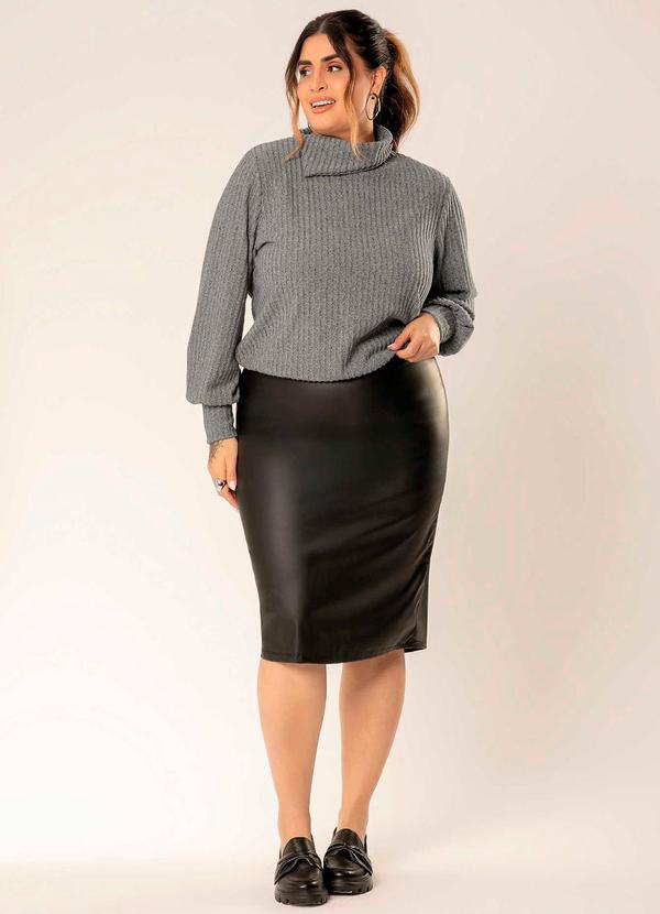 Cativa - Blusão Feminino Plus Size de Tricô Cinza 2