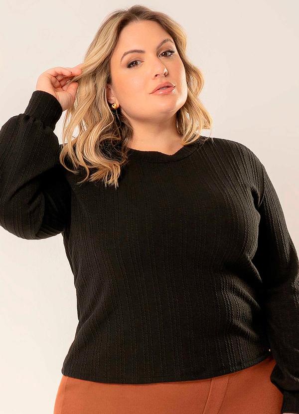 Cativa - Blusão Feminino Plus Size de Tricô Preto