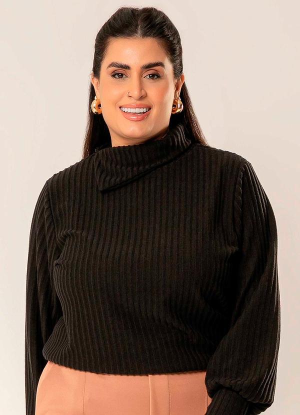 Cativa - Blusão Feminino Plus Size de Tricô Preto