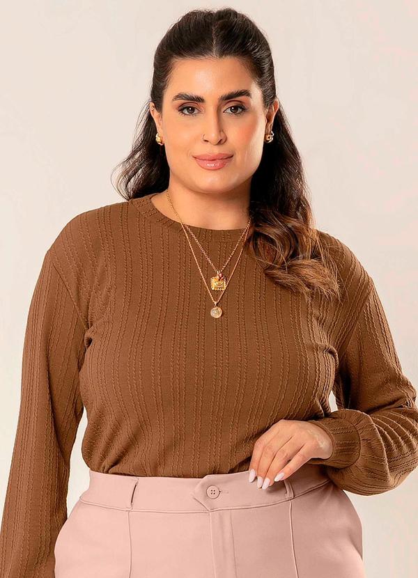 Cativa - Blusão Feminino Plus Size de Tricô Marrom