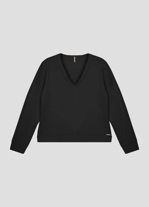 Cereja Rosa - Blusão Feminino Plus Size Moletinho Sarjado Preto - CEREJA ROSA