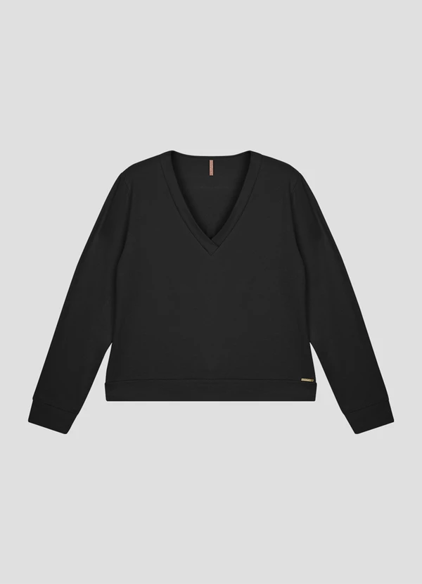 Cereja Rosa - Blusão Feminino Plus Size Moletinho Sarjado Preto