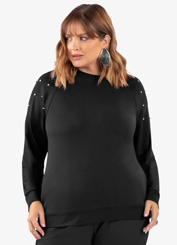 Secret Glam - Blusão Molecotton Plus Size Preto