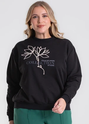 Secret Glam - Blusão Moletom Plus Size Preto - SECRET GLAM