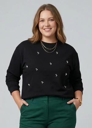 Secret Glam - Blusão Plus Size com Rebite em Moletom Preto - SECRET GLAM