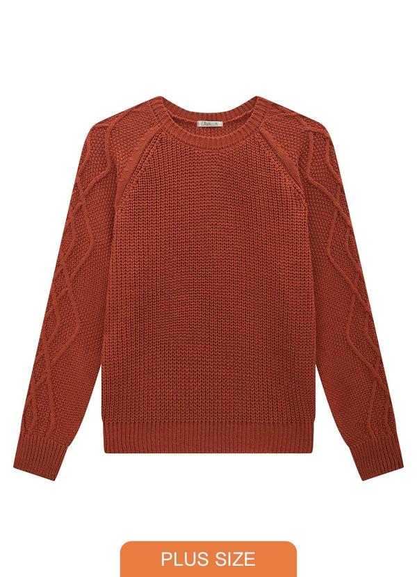 Lunender Mais Mulher - Blusão Plus Size em Tricô com Detalhe Mangas Laranja