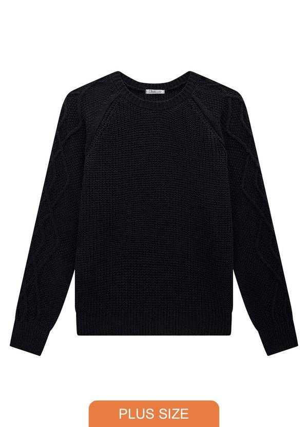 Lunender Mais Mulher - Blusão Plus Size em Tricô com Detalhe Mangas Preto 1