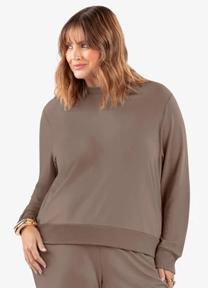 Secret Glam - Blusão Plus Size Manga Longa Marrom - SECRET GLAM