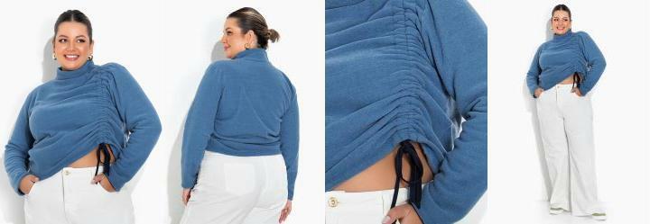 Casaco Azul com Cordo Ajustvel Plus Size