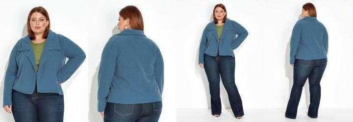 Casaco Azul com Frente Aberta e Gola Plus Size
