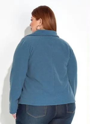 Marguerite - Casaco Azul com Frente Aberta e Gola Plus Size - MARGUERITE