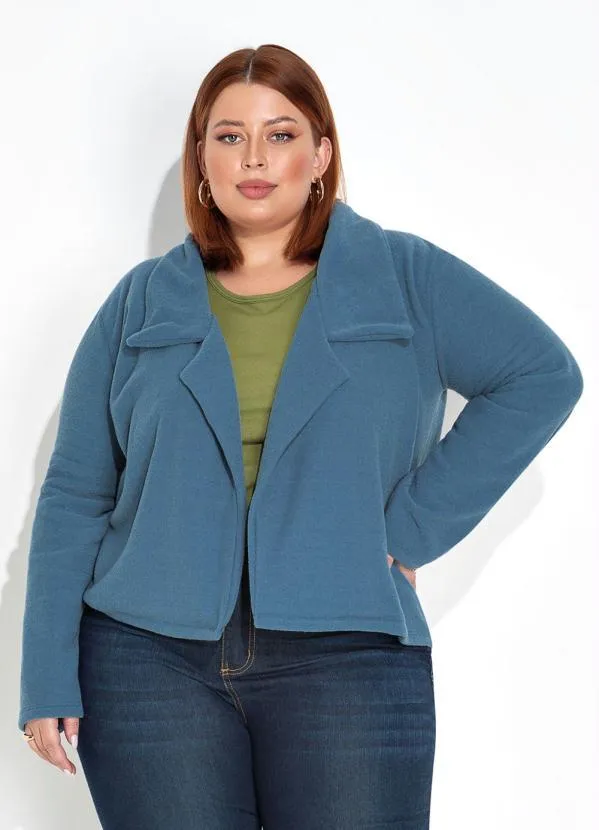 Marguerite - Casaco Azul com Frente Aberta e Gola Plus Size