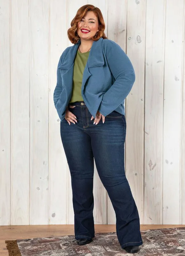 Marguerite - Casaco Azul com Frente Aberta e Gola Plus Size 1