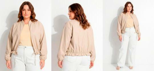 Casaco Bege Bomber Tecido Plano