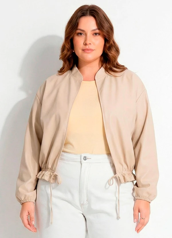 Marguerite - Casaco Bege Bomber Tecido Plano 3