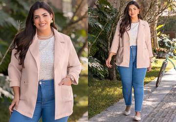 Casaco Bege Claro em Crepe Plano