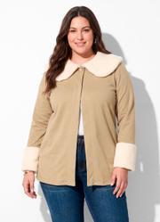 Casaco Bege com Pelo Sint�tico Plus Size