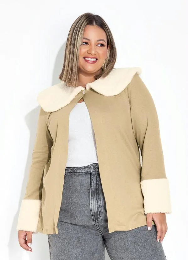 Marguerite - Casaco Bege com Pelo Sintético Plus Size 5
