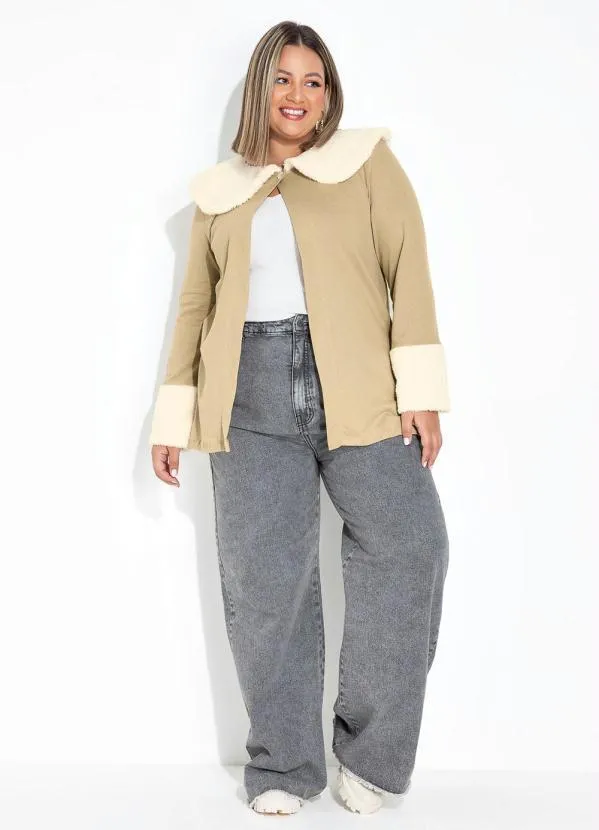 Marguerite - Casaco Bege com Pelo Sintético Plus Size 2