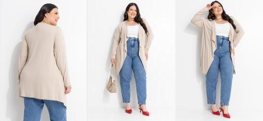 Casaco Bege Malha de Viscose com Elastano