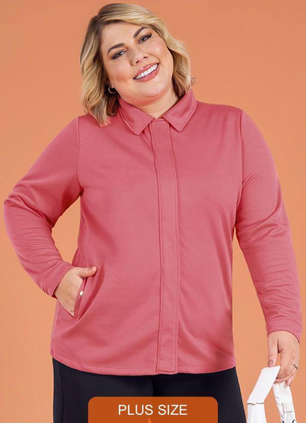Cativa Plus Size - Casaco de Moletom com Zíper Invisivel Rosa