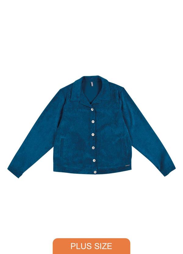 Cativa Plus Size - Casaco Feminino em Veludo Cotelê Azul