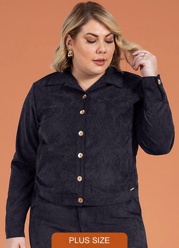 Cativa Plus Size - Casaco Feminino em Veludo Cotelê Preto