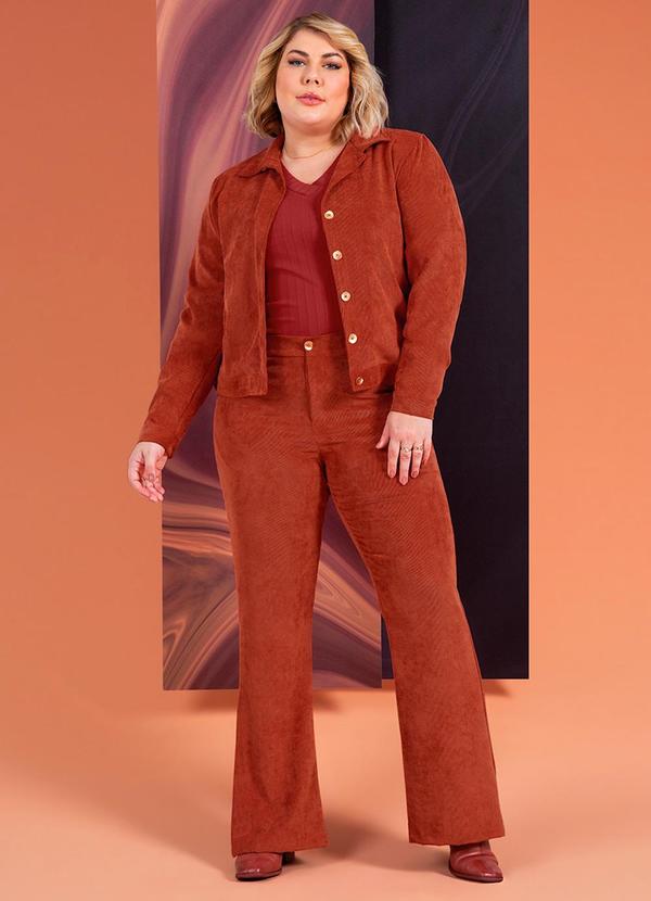 Cativa Plus Size - Casaco Feminino em Veludo Cotelê Vermelho 2