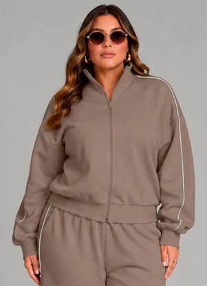 Dianna - Casaco Feminino Gola Alta Dupla Marrom - DIANNA