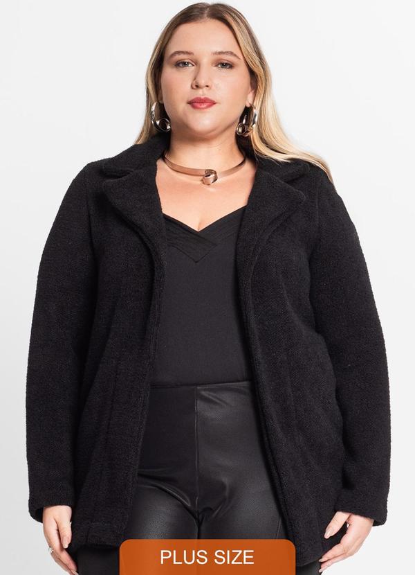 Secret Glam - Casaco Feminino Plus Size em Tweed Preto