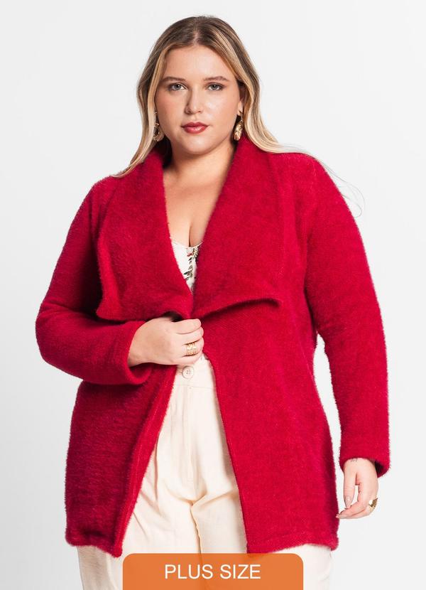 Secret Glam - Casaco Feminino Plus Size em Tweed Vermelho