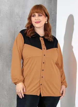 Marguerite - Casaco Marrom Acinturado com Recorte Plus Size - MARGUERITE