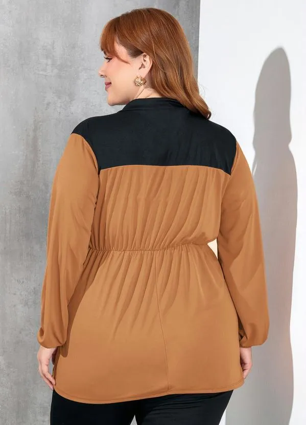 Marguerite - Casaco Marrom Acinturado com Recorte Plus Size 4