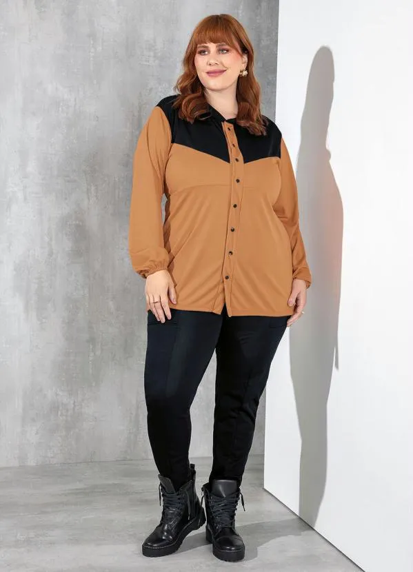 Marguerite - Casaco Marrom Acinturado com Recorte Plus Size 2