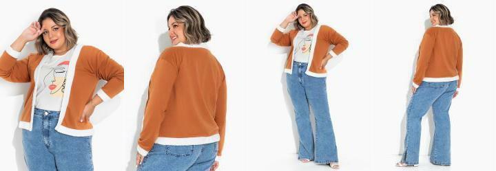 Casaco Marrom com Frente Aberta Plus Size