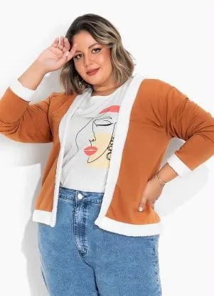 Marguerite - Casaco Marrom com Frente Aberta Plus Size - MARGUERITE