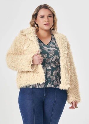 Lisamour - Casaco Peluciado de Manga Longa Bege - LISAMOUR