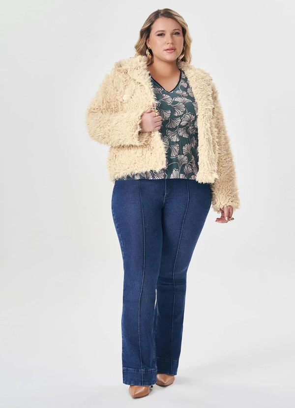 Lisamour - Casaco Peluciado de Manga Longa Bege 2